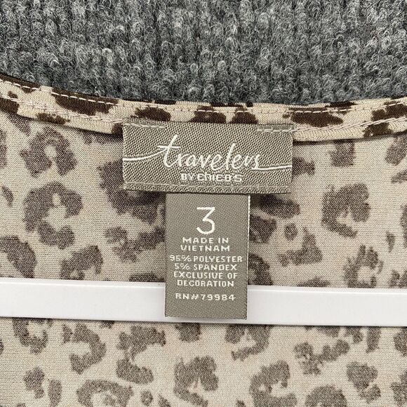 Travelers Chicos Cardigan Top 3 Women XL Gray Slinky Leopard Open Front Casual - Picture 5 of 7